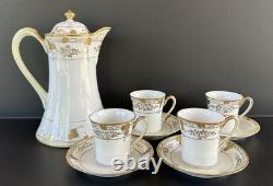 Nippon Morimura Chocolate Pot Cups Saucers Hand Painted Gold Flowers 9 Piece Set