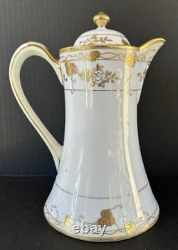 Nippon Morimura Chocolate Pot Cups Saucers Hand Painted Gold Flowers 9 Piece Set