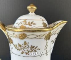 Nippon Morimura Chocolate Pot Cups Saucers Hand Painted Gold Flowers 9 Piece Set