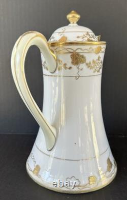 Nippon Morimura Chocolate Pot Cups Saucers Hand Painted Gold Flowers 9 Piece Set