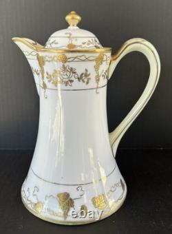 Nippon Morimura Chocolate Pot Cups Saucers Hand Painted Gold Flowers 9 Piece Set