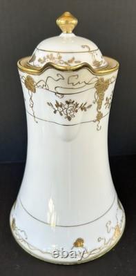 Nippon Morimura Chocolate Pot Cups Saucers Hand Painted Gold Flowers 9 Piece Set
