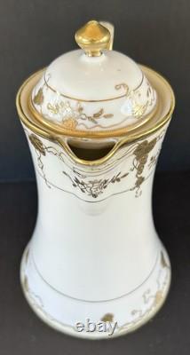 Nippon Morimura Chocolate Pot Cups Saucers Hand Painted Gold Flowers 9 Piece Set
