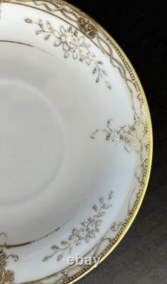 Nippon Morimura Chocolate Pot Cups Saucers Hand Painted Gold Flowers 9 Piece Set