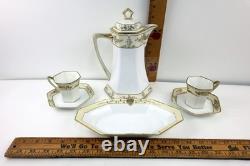 Nippon Porcelain Coffee Chocolate Pot Hand-Painted withGold Accents & Cups/Saucers