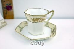 Nippon Porcelain Coffee Chocolate Pot Hand-Painted withGold Accents & Cups/Saucers