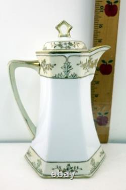 Nippon Porcelain Coffee Chocolate Pot Hand-Painted withGold Accents & Cups/Saucers