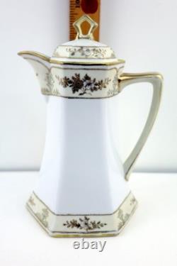 Nippon Porcelain Coffee Chocolate Pot Hand-Painted withGold Accents & Cups/Saucers