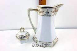 Nippon Porcelain Coffee Chocolate Pot Hand-Painted withGold Accents & Cups/Saucers