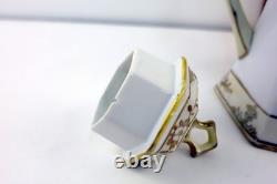 Nippon Porcelain Coffee Chocolate Pot Hand-Painted withGold Accents & Cups/Saucers