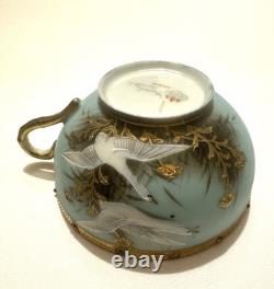 Nippon Set Of Four Tea Cups And Saucers Featuring Swans And Gold Accents / Trim
