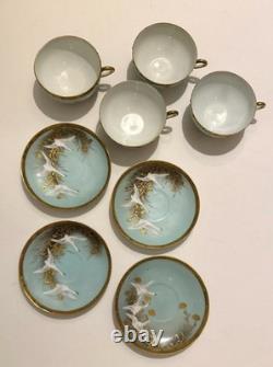 Nippon Set Of Four Tea Cups And Saucers Featuring Swans And Gold Accents / Trim