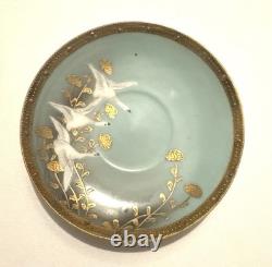 Nippon Set Of Four Tea Cups And Saucers Featuring Swans And Gold Accents / Trim