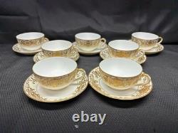 Noritake #175 Gold Bulb Japan Set of 7 Cups & Saucers 1 7/8 Tall