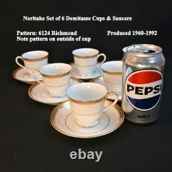 Noritake 6 Demitasse Cups & Saucers Japan 1960-1992 Richmond 6124 Gold Encrusted