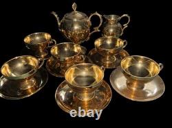 Noritake Gold Luster Gilt Footed Coffee set Teapot, Creamer, 6 Cups & Saucers