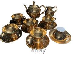 Noritake Gold Luster Gilt Footed Coffee set Teapot, Creamer, 6 Cups & Saucers