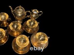 Noritake Gold Luster Gilt Footed Coffee set Teapot, Creamer, 6 Cups & Saucers