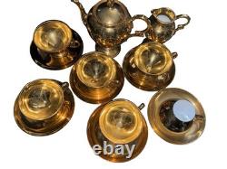 Noritake Gold Luster Gilt Footed Coffee set Teapot, Creamer, 6 Cups & Saucers