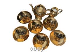 Noritake Gold Luster Gilt Footed Coffee set Teapot, Creamer, 6 Cups & Saucers