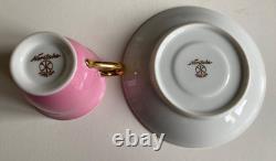 Noritake Harlequin Pink & Gold (likely 24k gold) Cabinet Demitasse Cup & Saucer