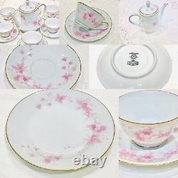 Noritake Tea cups Saucers Teapot Vintage porcelain China pink gold white