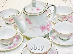 Noritake Tea cups Saucers Teapot Vintage porcelain China pink gold white