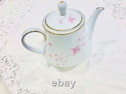 Noritake Tea cups Saucers Teapot Vintage porcelain China pink gold white