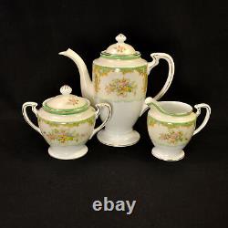 Noritake Tray Teapot Creamer Sugar 2 Cups & Saucers Floral Green Gold 1918-1931