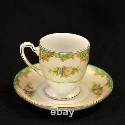 Noritake Tray Teapot Creamer Sugar 2 Cups & Saucers Floral Green Gold 1918-1931