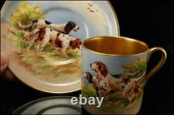 OLD ENGLISH PAINTED by R HINTON SETTERS LANDSCAPE SCENE GOLD CUP SAUCER SET BR