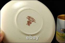 OLD ENGLISH PAINTED by R HINTON SETTERS LANDSCAPE SCENE GOLD CUP SAUCER SET BR
