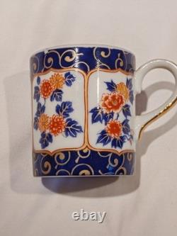 O. M. C OTAGIRI, JAPAN DEMITASSE CUP & SAUCER Blue Gold FLORAL (set of 6)
