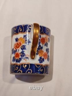 O. M. C OTAGIRI, JAPAN DEMITASSE CUP & SAUCER Blue Gold FLORAL (set of 6)