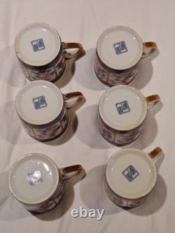 O. M. C OTAGIRI, JAPAN DEMITASSE CUP & SAUCER Blue Gold FLORAL (set of 6)