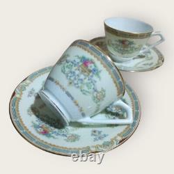 Old Noritake Floral Gold Trim Cups & Saucers Set of 2