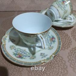 Old Noritake Floral Gold Trim Cups & Saucers Set of 2