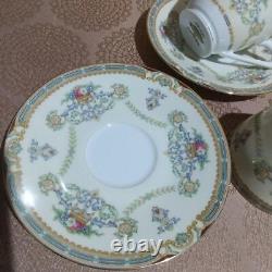 Old Noritake Floral Gold Trim Cups & Saucers Set of 2