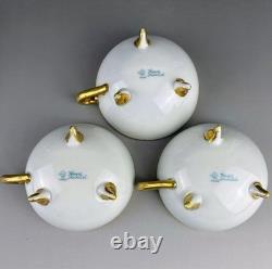 Old Noritake Swan Cups & Saucers Set of 3 Aqua Green & Gold Trim, 13.9cm