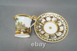 Old Paris Hand Painted Horses Stag Hunt Scene & Gold Cup & Saucer C. 1820-1830