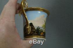 Old Paris Hand Painted Horses Stag Hunt Scene & Gold Cup & Saucer C. 1820-1830