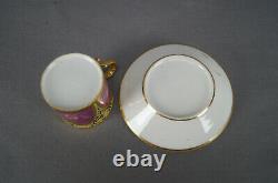 Old Paris Neoclassical Puce Gold & Yellow Scenic Empire Coffee Cup & Saucer