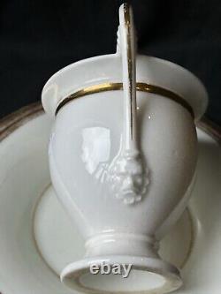 Old Paris Porcelain Empire Period Gild Monograms Lion Face Cup Saucer c1810-1820