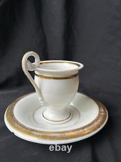 Old Paris Porcelain Empire Period Gild Monograms Lion Face Cup Saucer c1810-1820