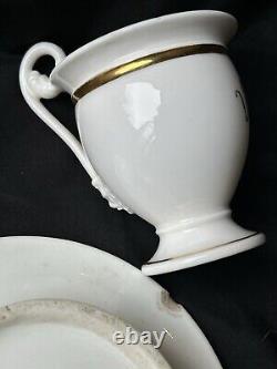 Old Paris Porcelain Empire Period Gild Monograms Lion Face Cup Saucer c1810-1820