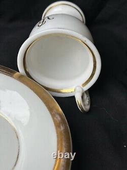 Old Paris Porcelain Empire Period Gild Monograms Lion Face Cup Saucer c1810-1820