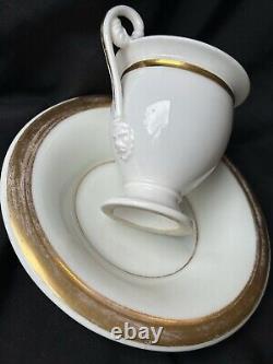 Old Paris Porcelain Empire Period Gild Monograms Lion Face Cup Saucer c1810-1820