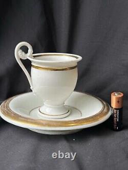 Old Paris Porcelain Empire Period Gild Monograms Lion Face Cup Saucer c1810-1820
