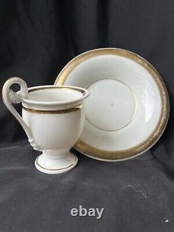 Old Paris Porcelain Empire Period Gild Monograms Lion Face Cup Saucer c1810-1820