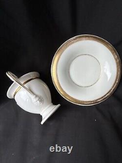 Old Paris Porcelain Empire Period Gild Monograms Lion Face Cup Saucer c1810-1820